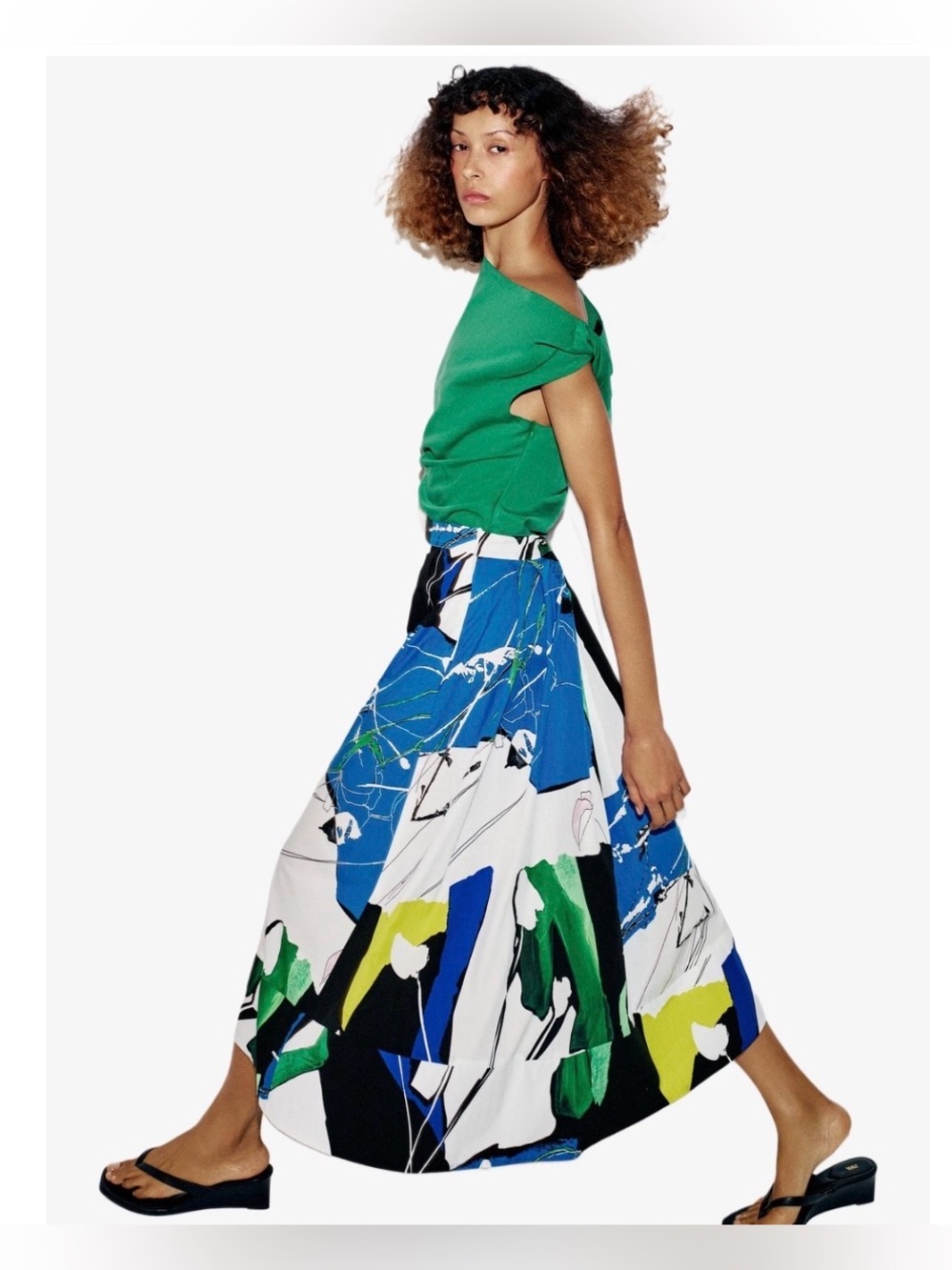 Zara Midi Pleated Printed Skirt Cotton Abstract artsy Skirt , size M - Picture 6 of 14